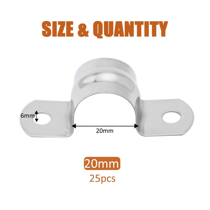ISPINNER 25pcs M20 Stainless Steel Rigid Pipe Strap for 3/4 Inch Hose OD, 2 Holes Cable U Bracket Clamp Hanger Tube Strap Tension Clips - Image 2